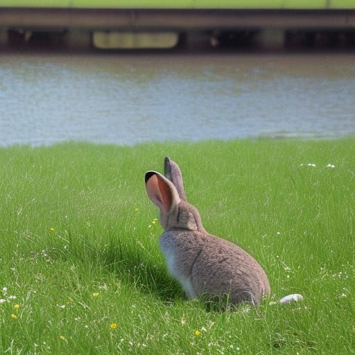 Rabbit in River Meadow at Noon