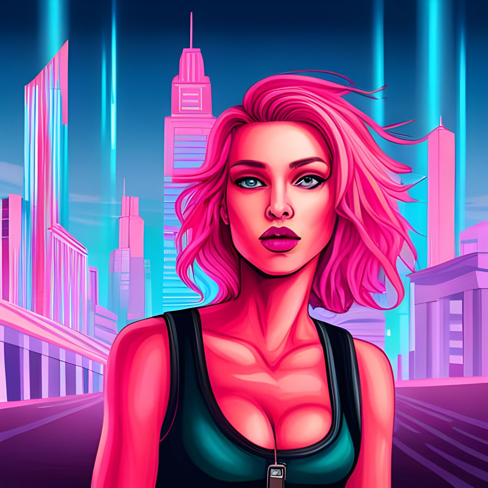 Cyberpunk Lady in Futuristic Cityscape