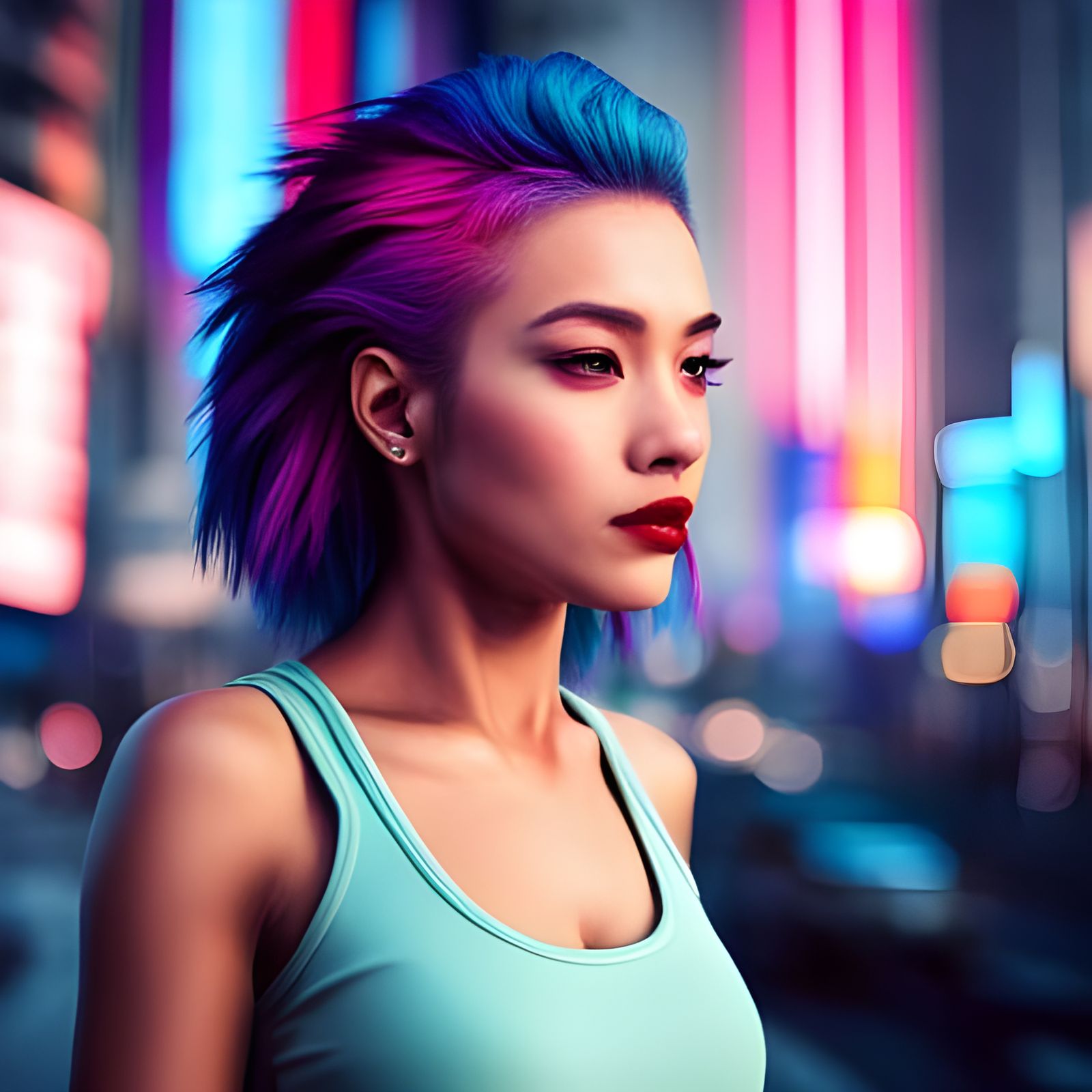 Cyberpunk Lady in Neon Cityscape