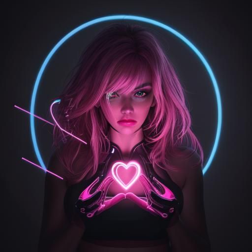 Vibrant Neon Heart in Pink and Black