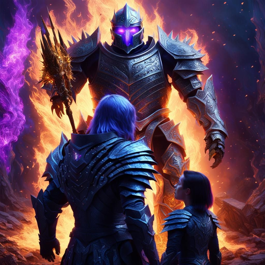 Epic Fantasy Knight in Azure Inferno