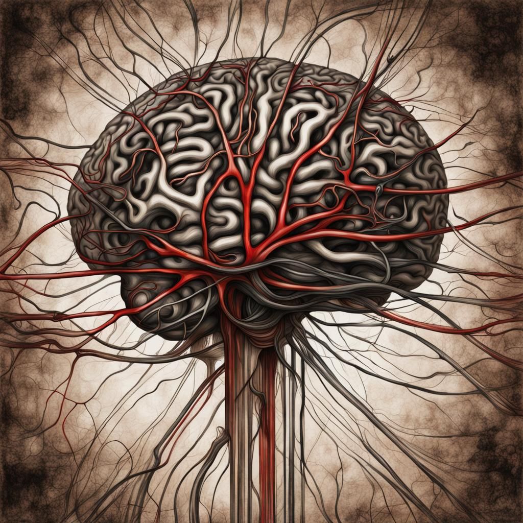 Wired Brain: Sepia Charcoal Drawing in UHD