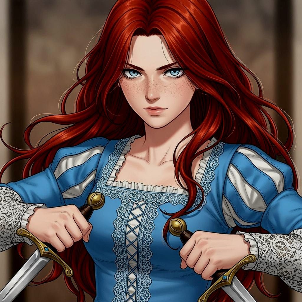 Anime Girl with Daggers in Medieval Dress