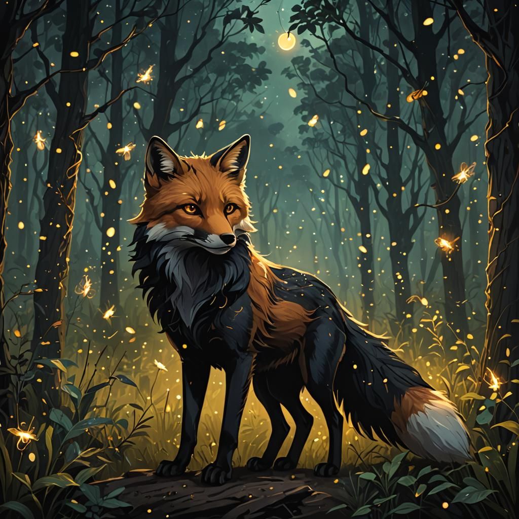 Dark Academia Fox in Firefly Woods