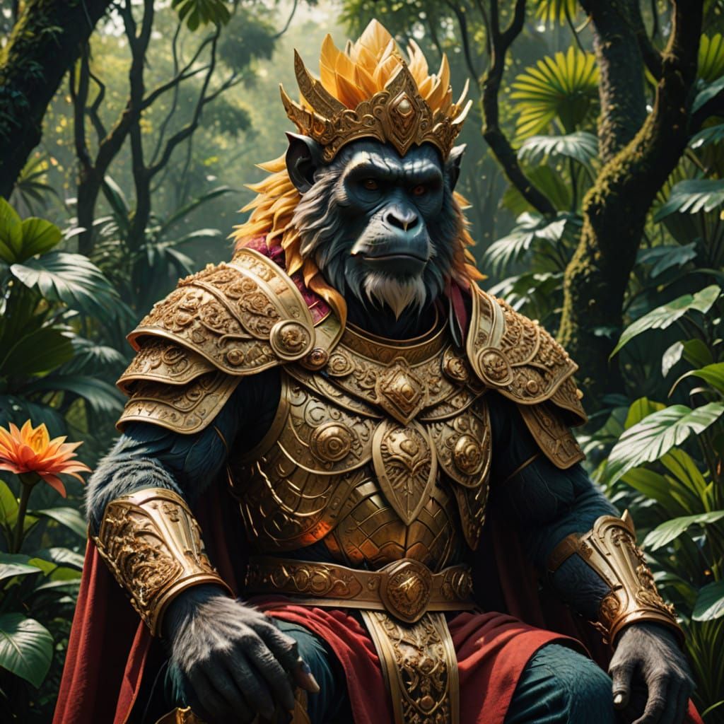 Majestic Monkey King in Lush Jungle Environment