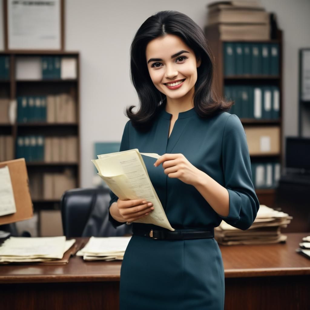 Beautiful Office Worker in 1960s Style