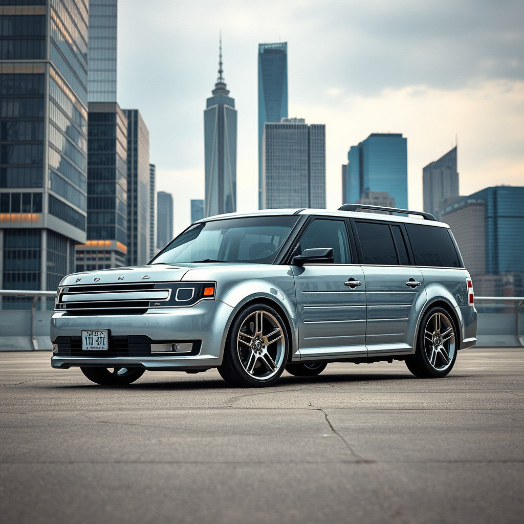 Futuristic Ford Flex in Detroit: Matte Painting Style