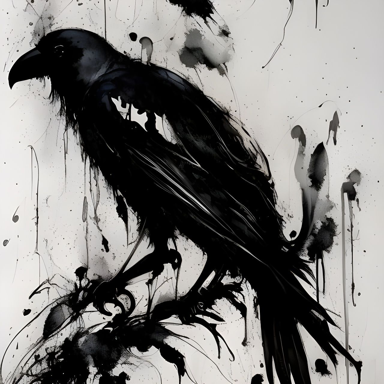 Detailed Crow Portrait in Gouache Painting Style
