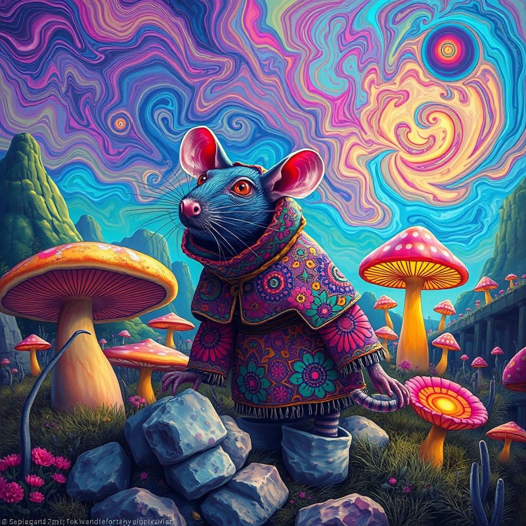 Psychedelic Rat Embarks on Whimsical Adventure in Vibrant Fa...