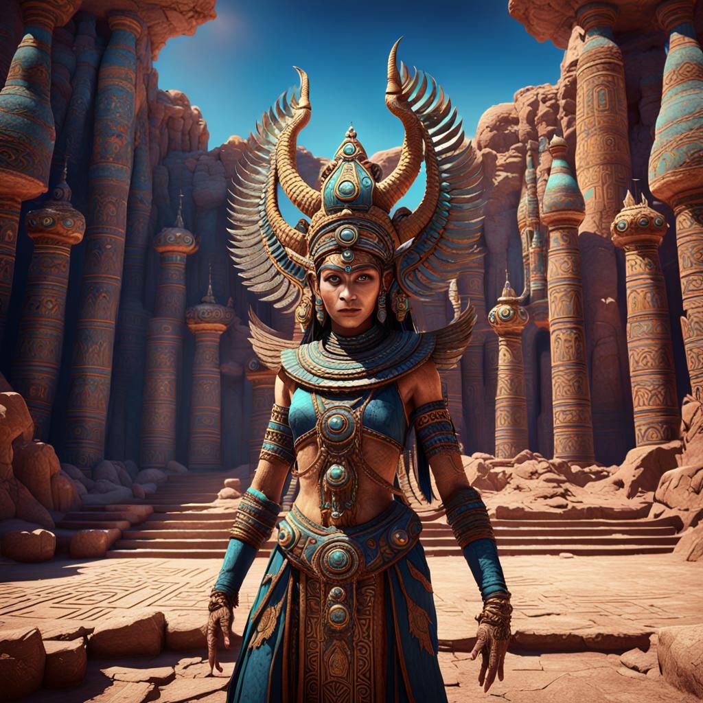 Malicious Deity in Pagan Temple: Detailed Matte Painting