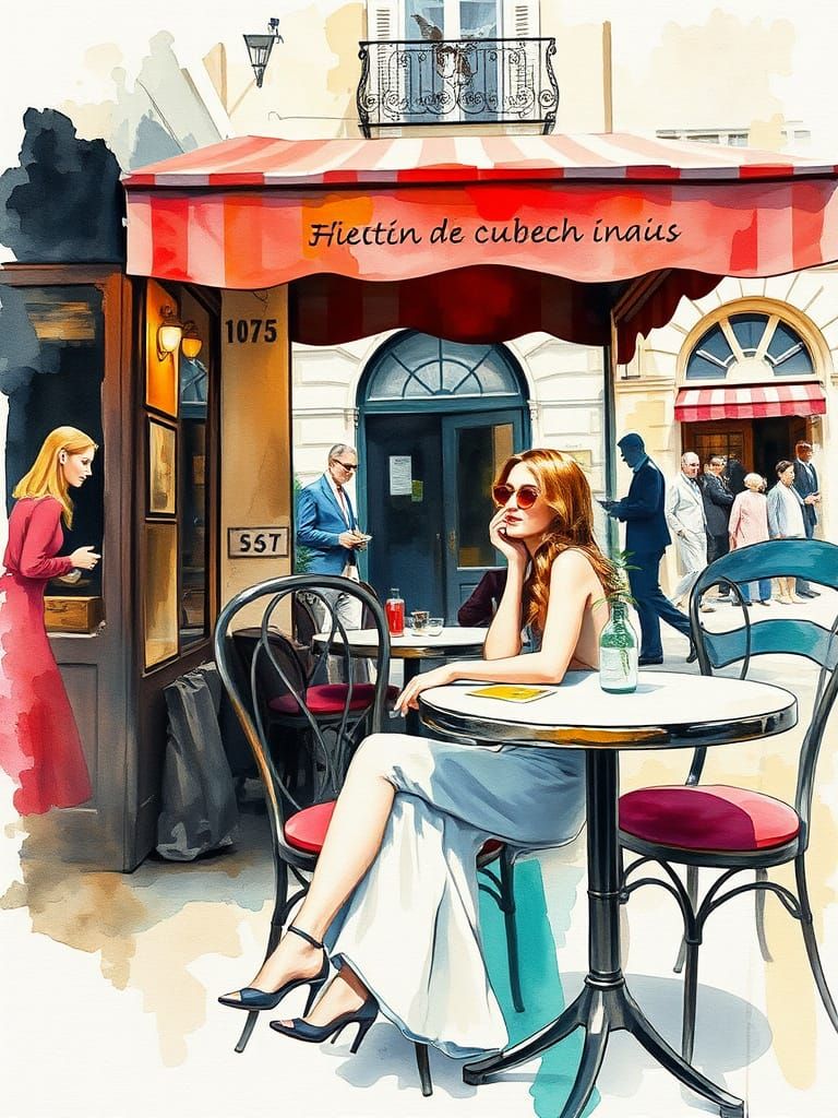Ethereal Parisian Cafe Scene in Impressive Impasto Gouache