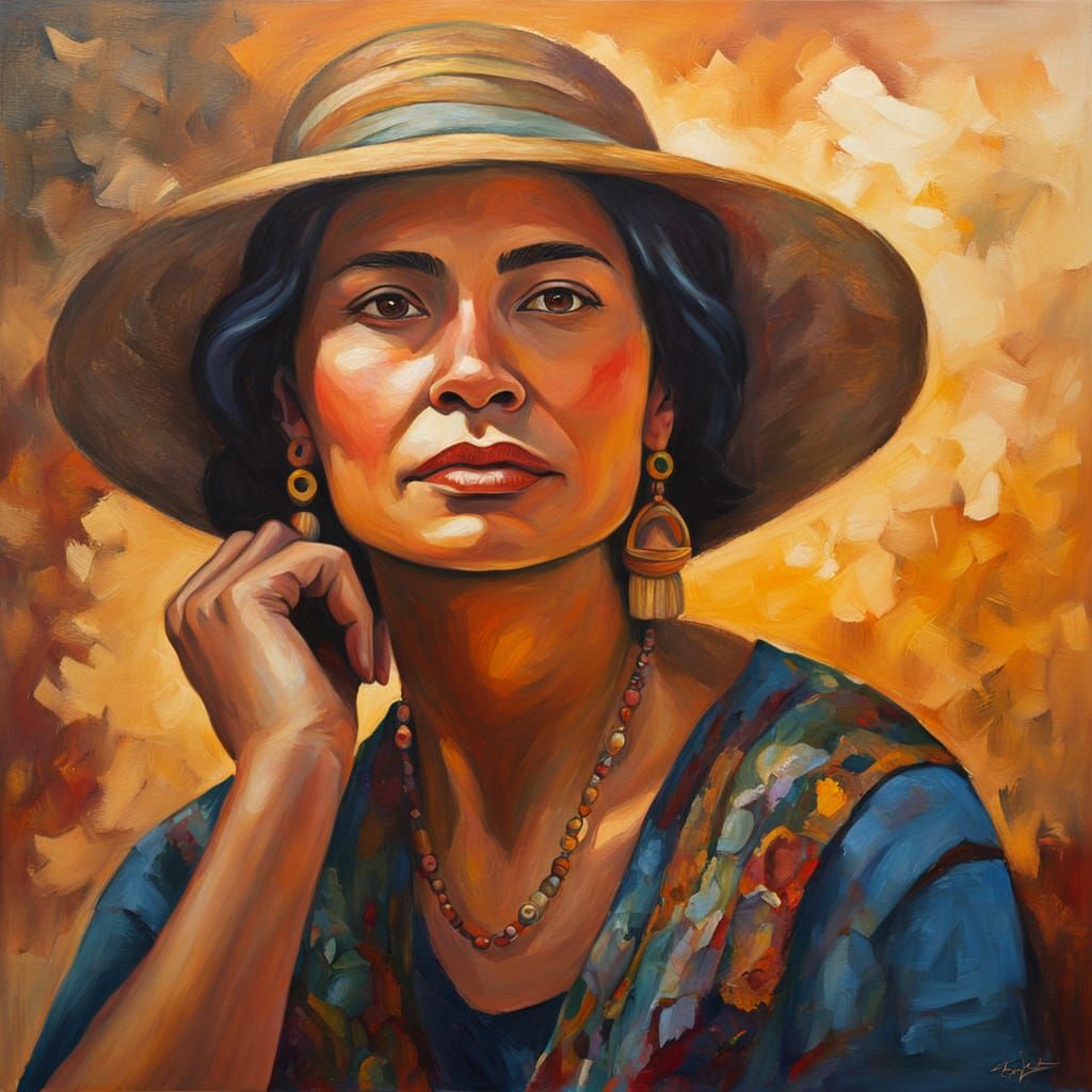 Warm Portrait of a Latin American Woman in Folk Art Style