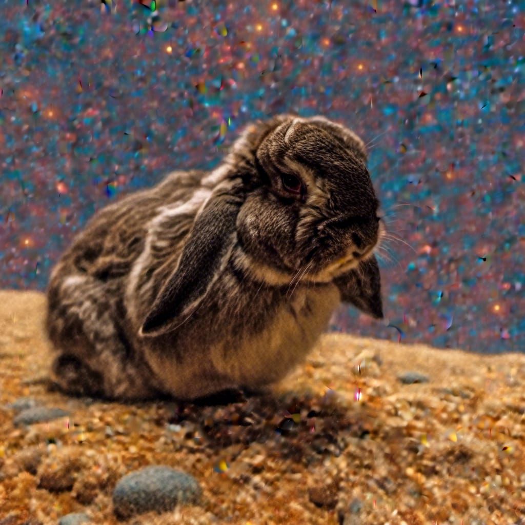 Rabbit Astronaut in Space, Geometric Abstract Art