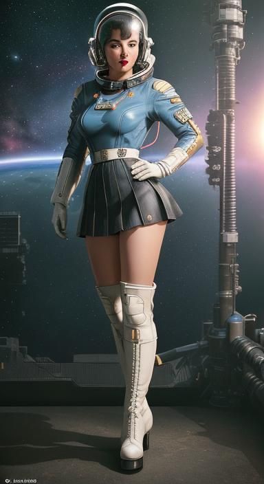 Retro Sci-Fi Pinup in Spacesuit, Comic Book Style