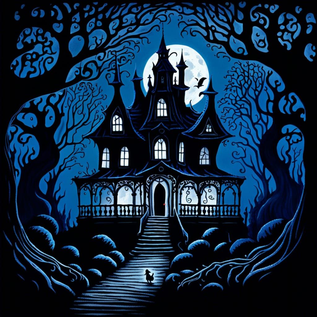 Gothic Surreal Haunted House in Tim Burton Style