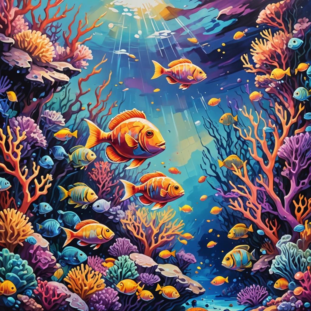 Vibrant Graffiti Art of a Colorful Coral Reef