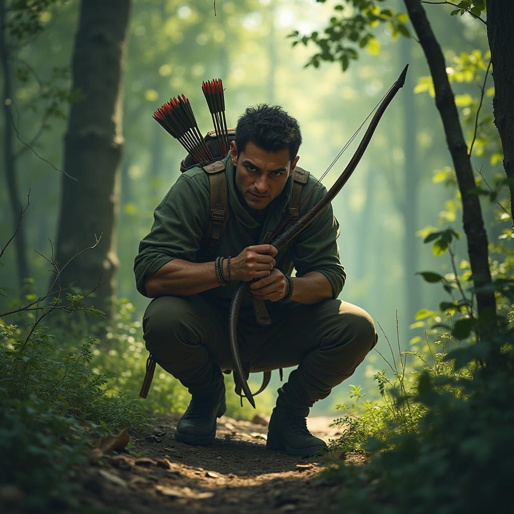 Human Tracker in a Lush Forest