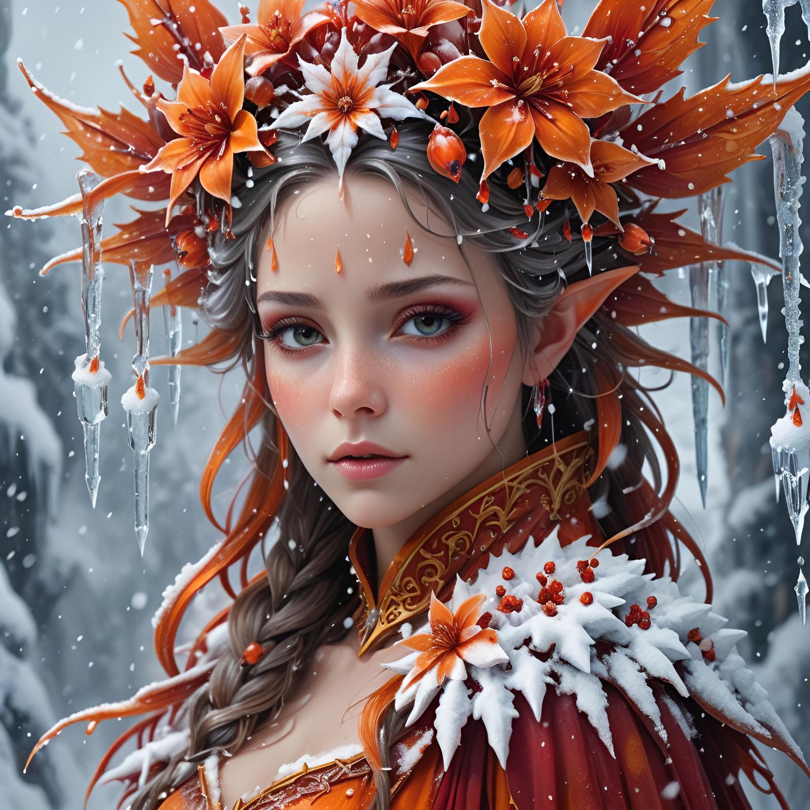 Regal Fantasy Fairy with Ice Flowers and Snow