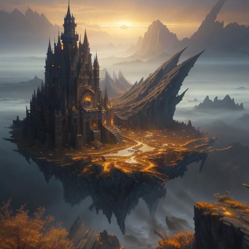 Epic Fantasy Landscape with Dragons in Oil Painting Style