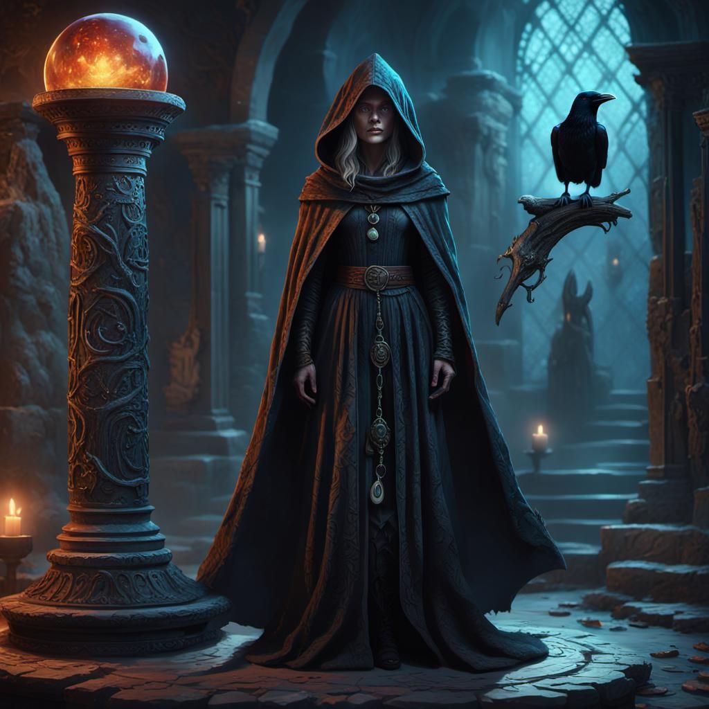 Mystical Witch with Crow in Fantasy Art