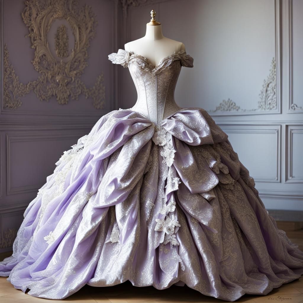 Silver Rococo Princess Dress on Dress Form