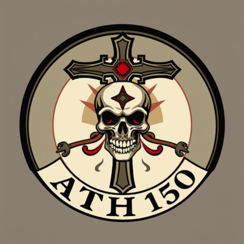 Orthodox Cross and Skull Emblem in Tattoo Art Style