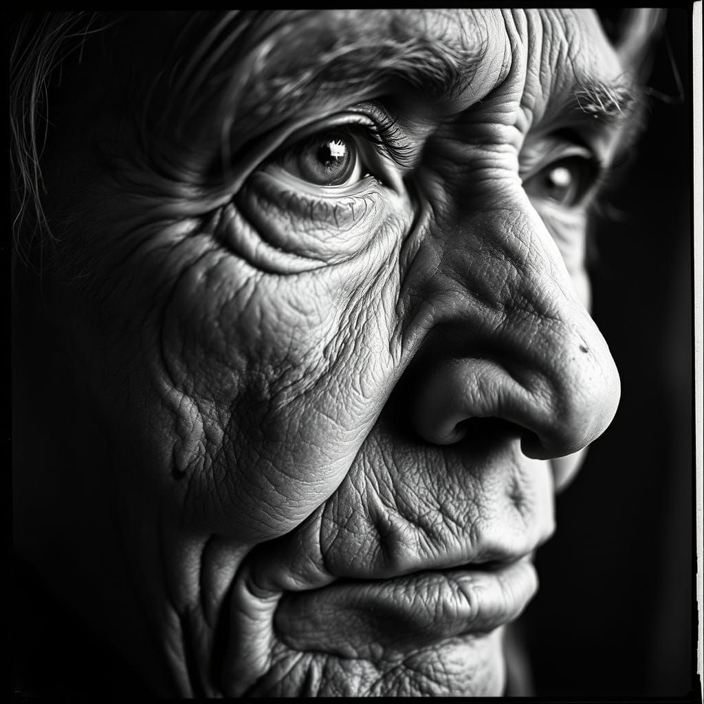 Dramatic Black and White Portrait of a Weathered Face