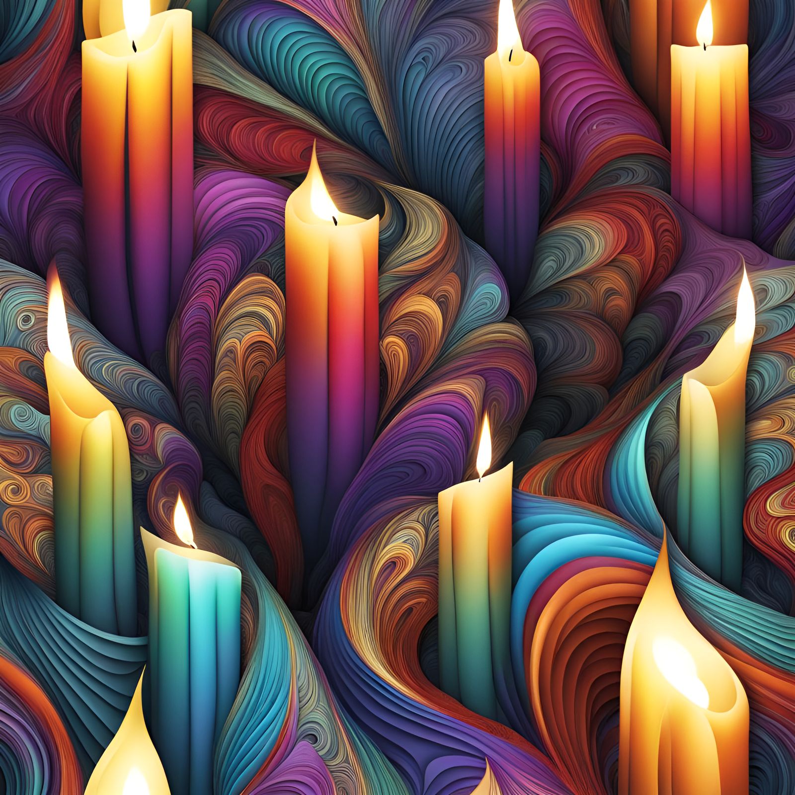 Colorful 3D Candles with Abstract Fractal Design