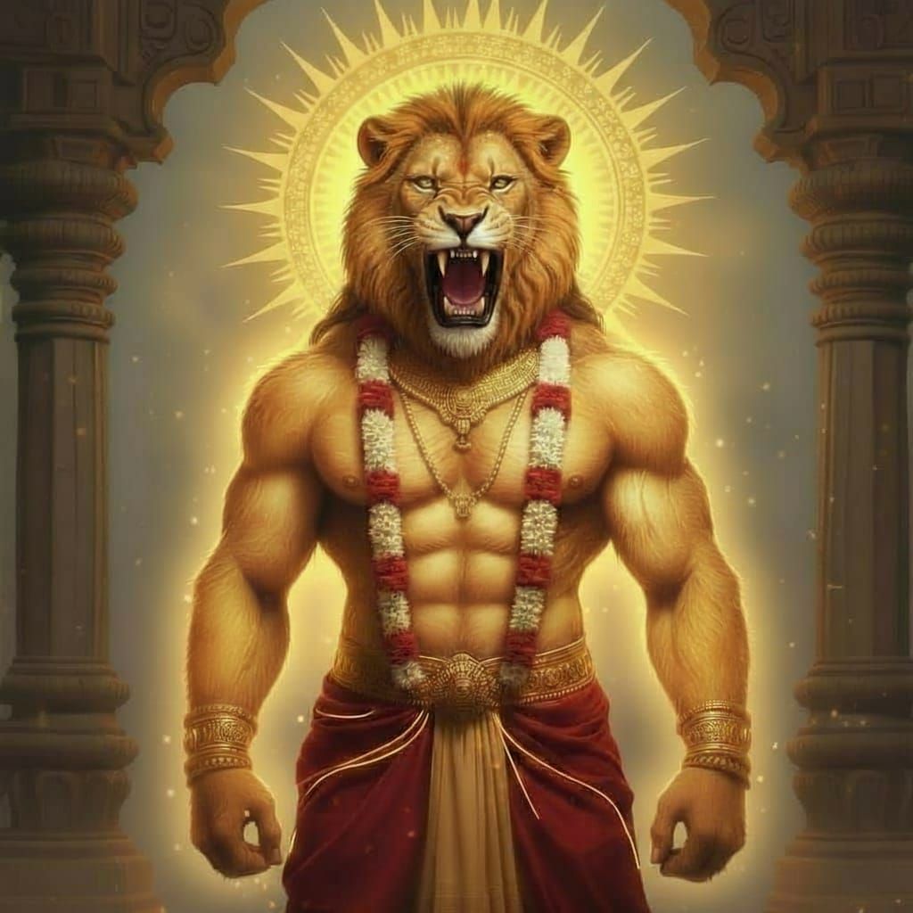 Majestic Lion-Man God Adorned with Golden Chants