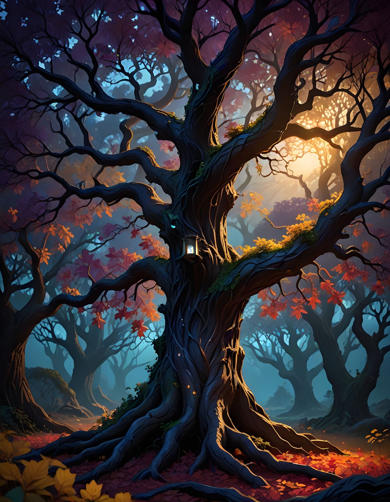Ethereal Elvish Oak Tree in Vibrant Colors