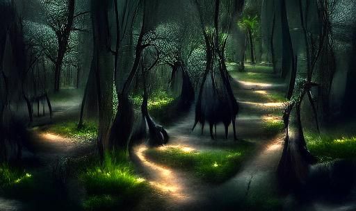 Mysterious Forest Path in Fantasy Style