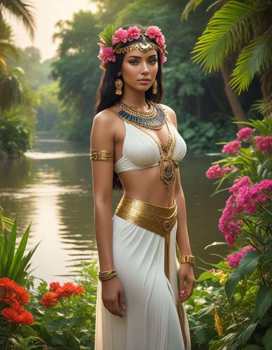 Cleopatra by the serene Nile River.