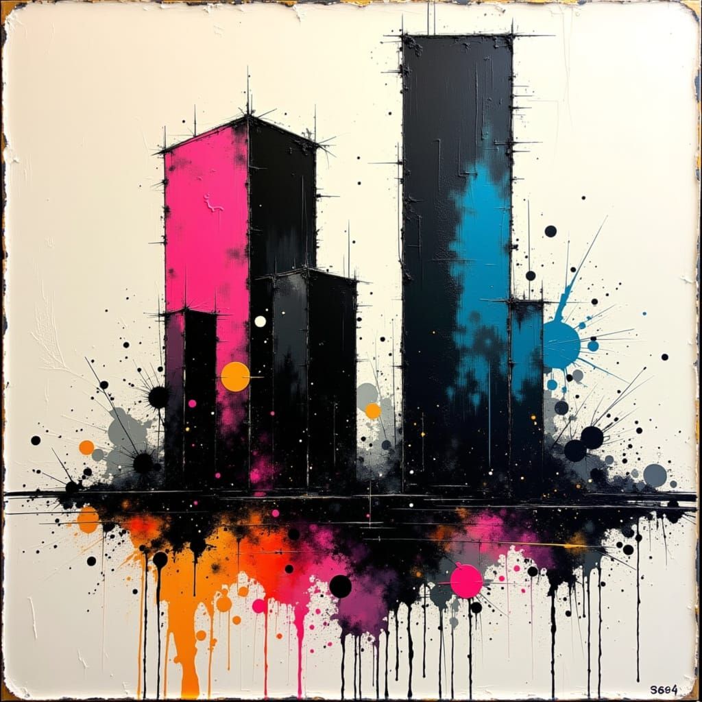 Surreal Neon Cityscape in Impasto Style