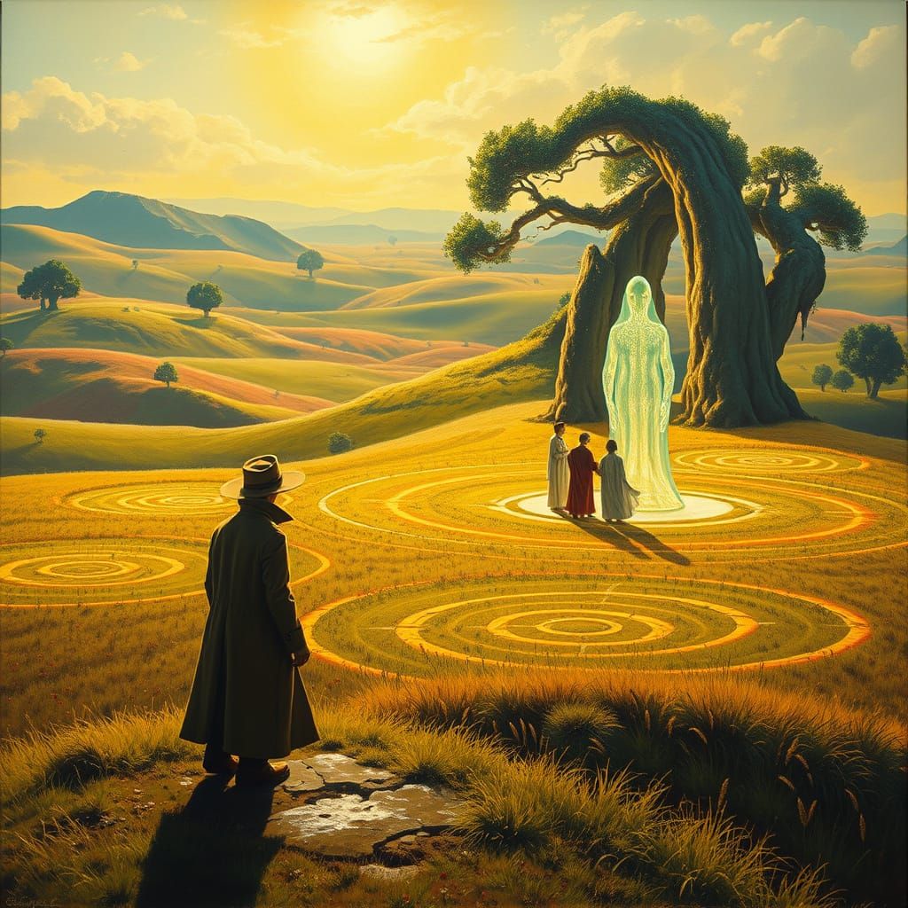 Surreal Landscape of Silbury Hill with Glowing Crop Circles ...