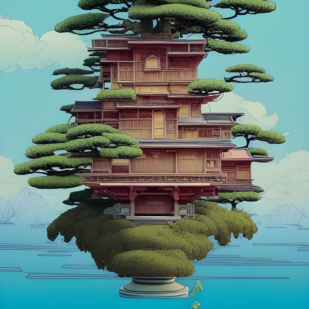 Detailed Bonsai House Ink Illustration in 8k