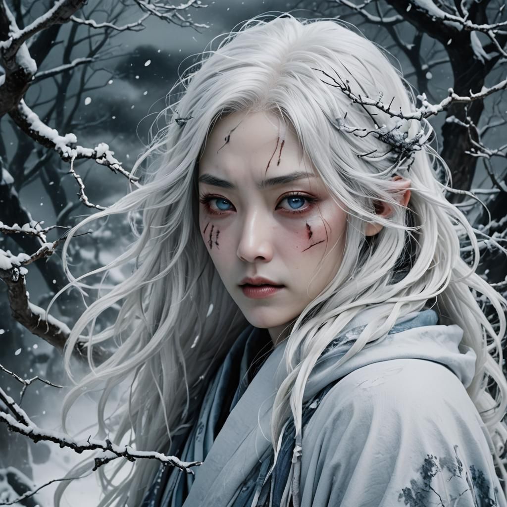 Icy Gaze: A Yuki-Onna Portrait in Hyperrealism