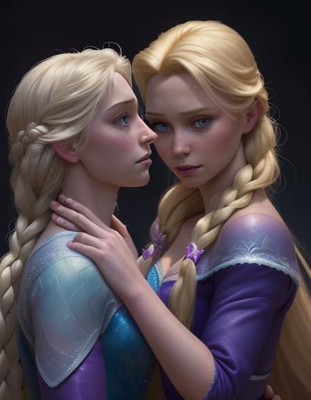 Elsa and Rapunzel in Dark Disney Style
