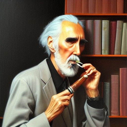 Portrait of Man Smoking Pipe, Oil Painting Style