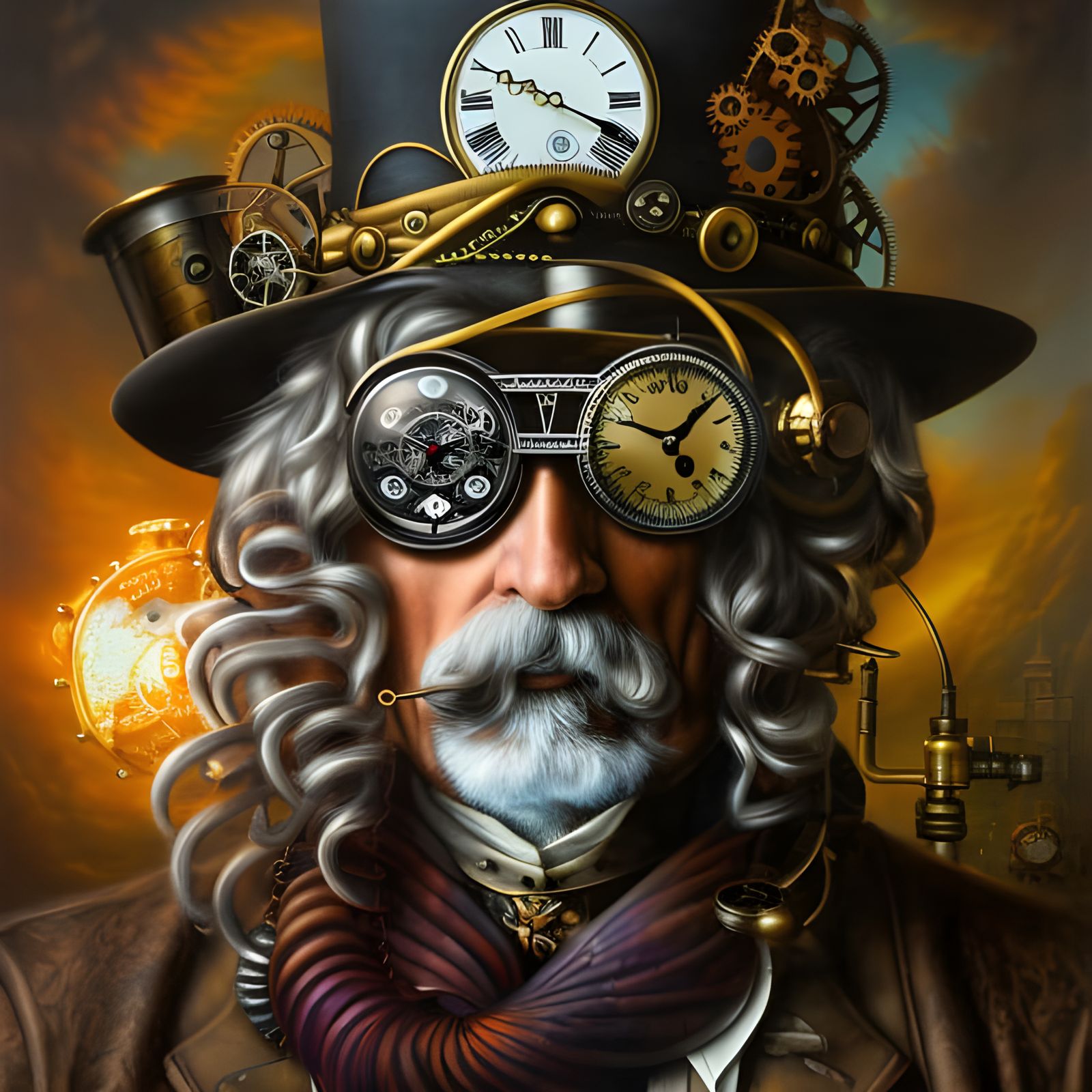 Steampunk Father Time Portrait with Clockwork Details