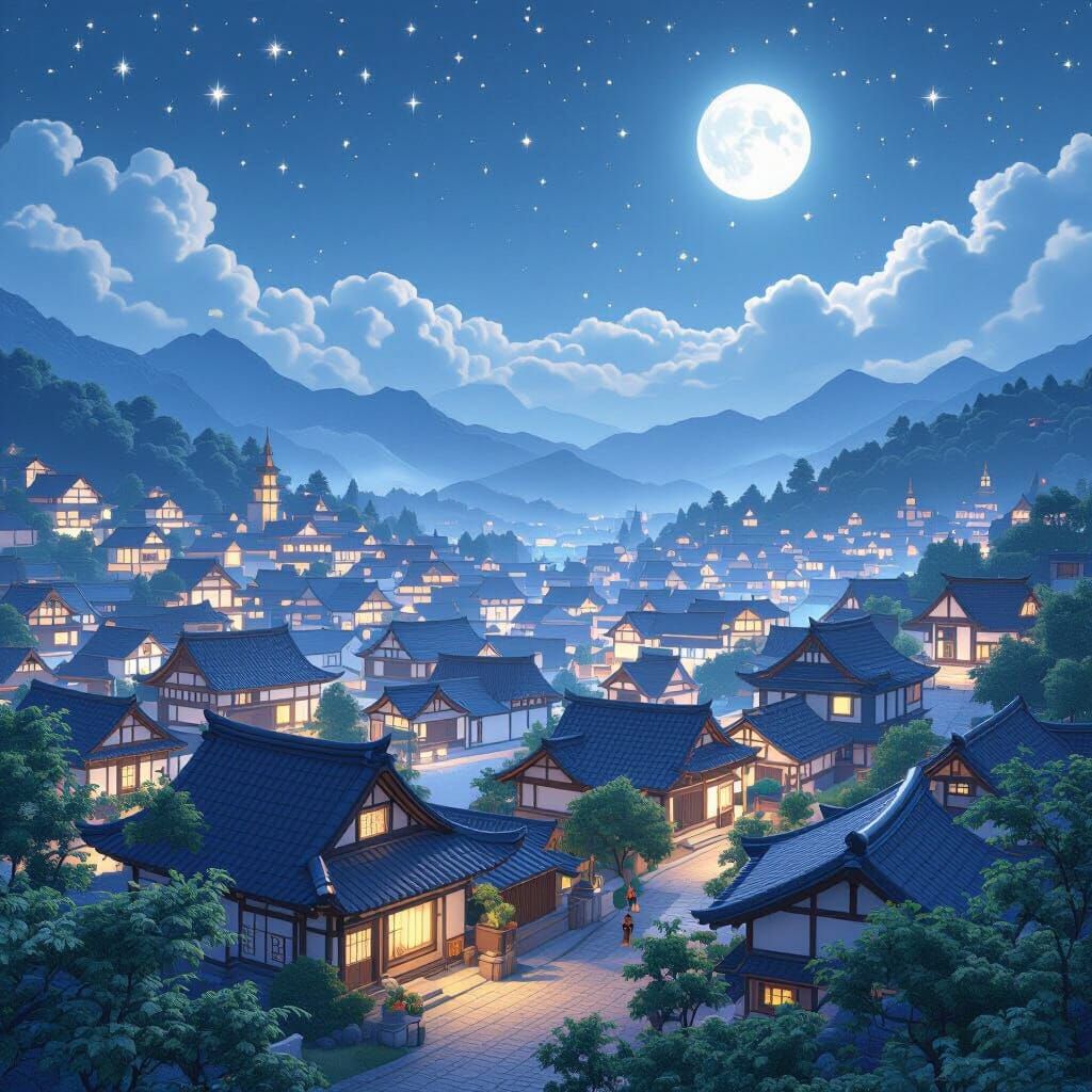 Moonlit Village in Genshin Impact Anime Style