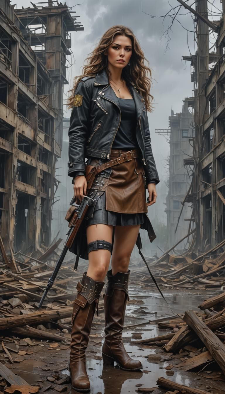 Chernobyl Woman Portrait in Post-Apocalyptic Acrylic Style