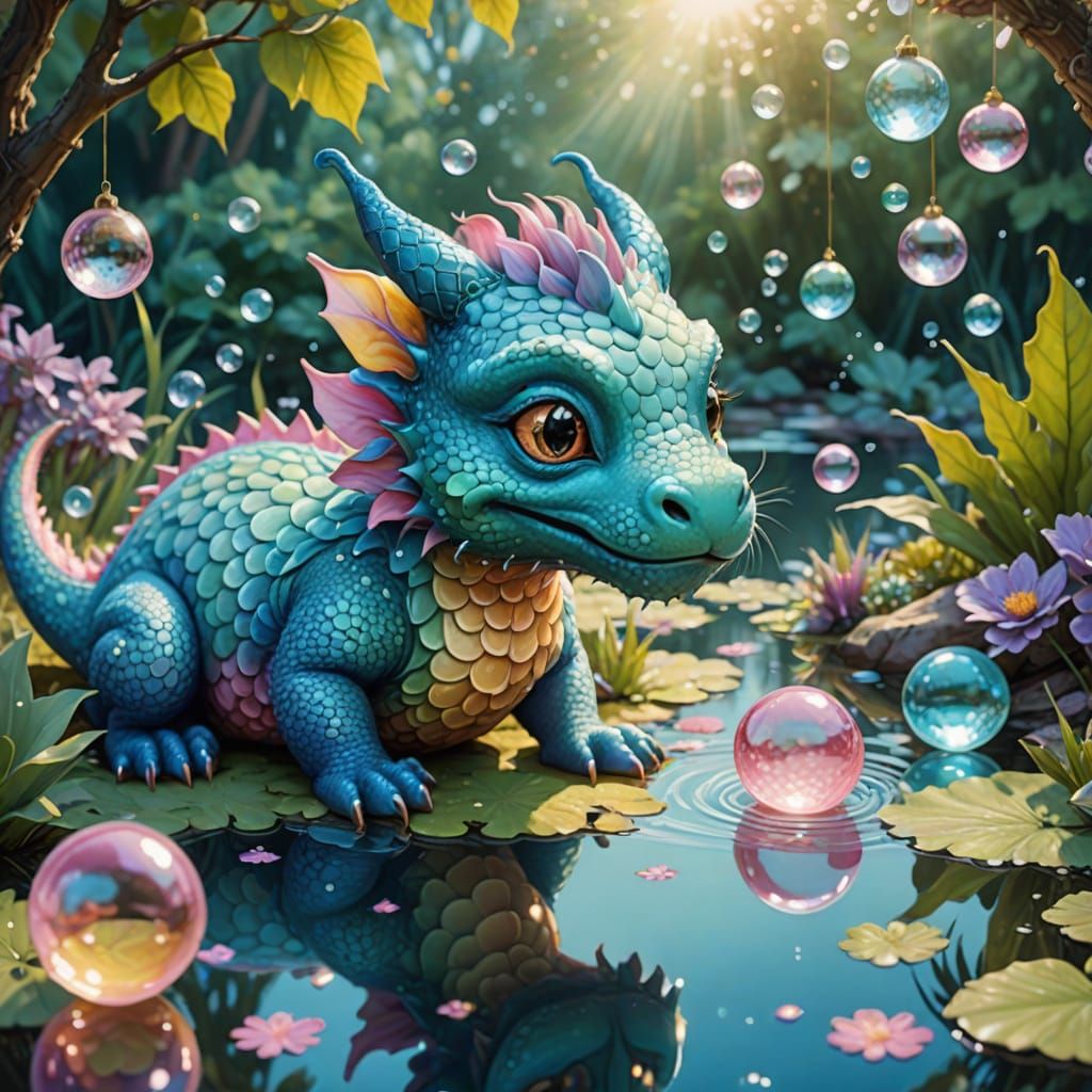 Whimsical Fantasy Illustration of a Dragon's Treasure Hunt