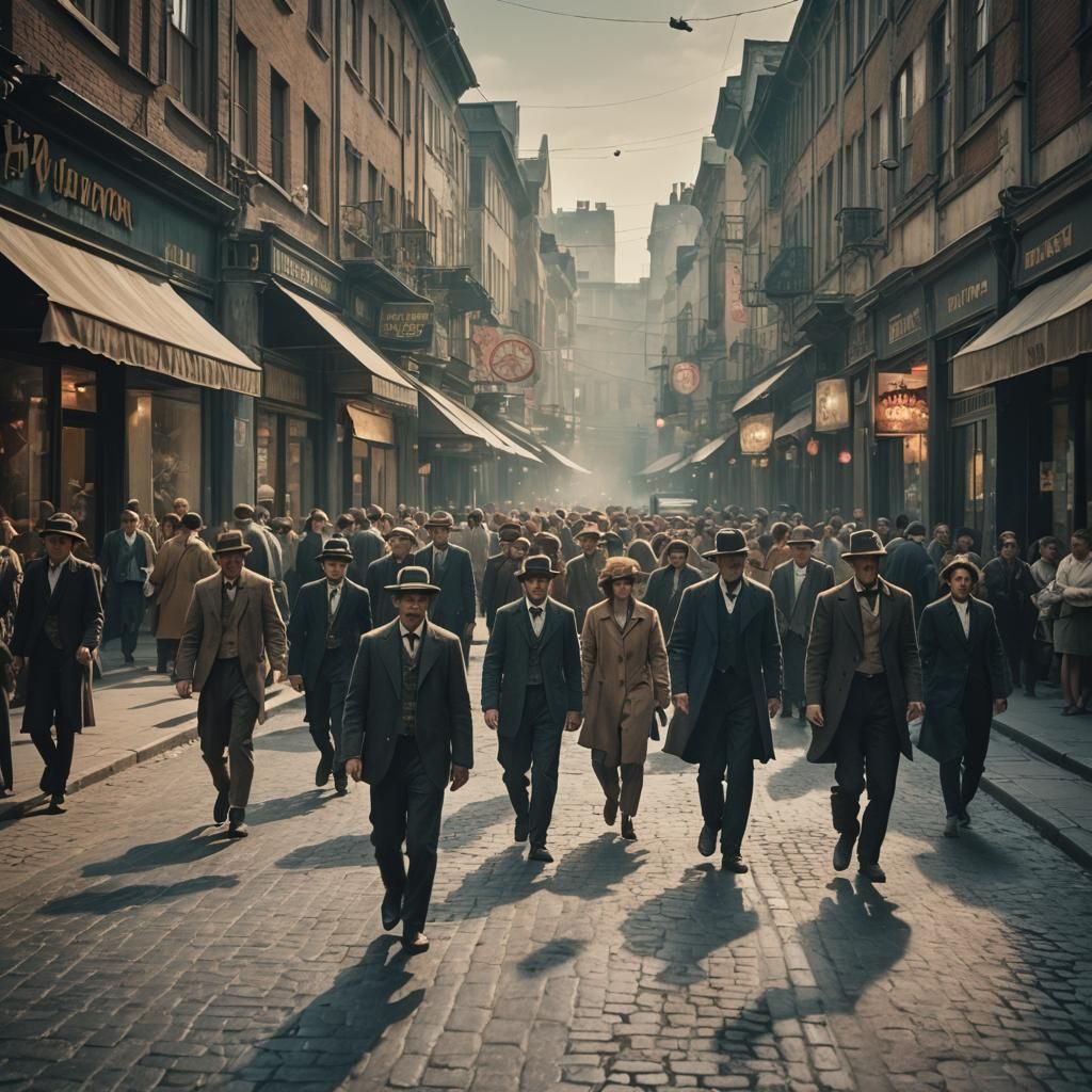 1900s Street Scene: Cinematic Film Still