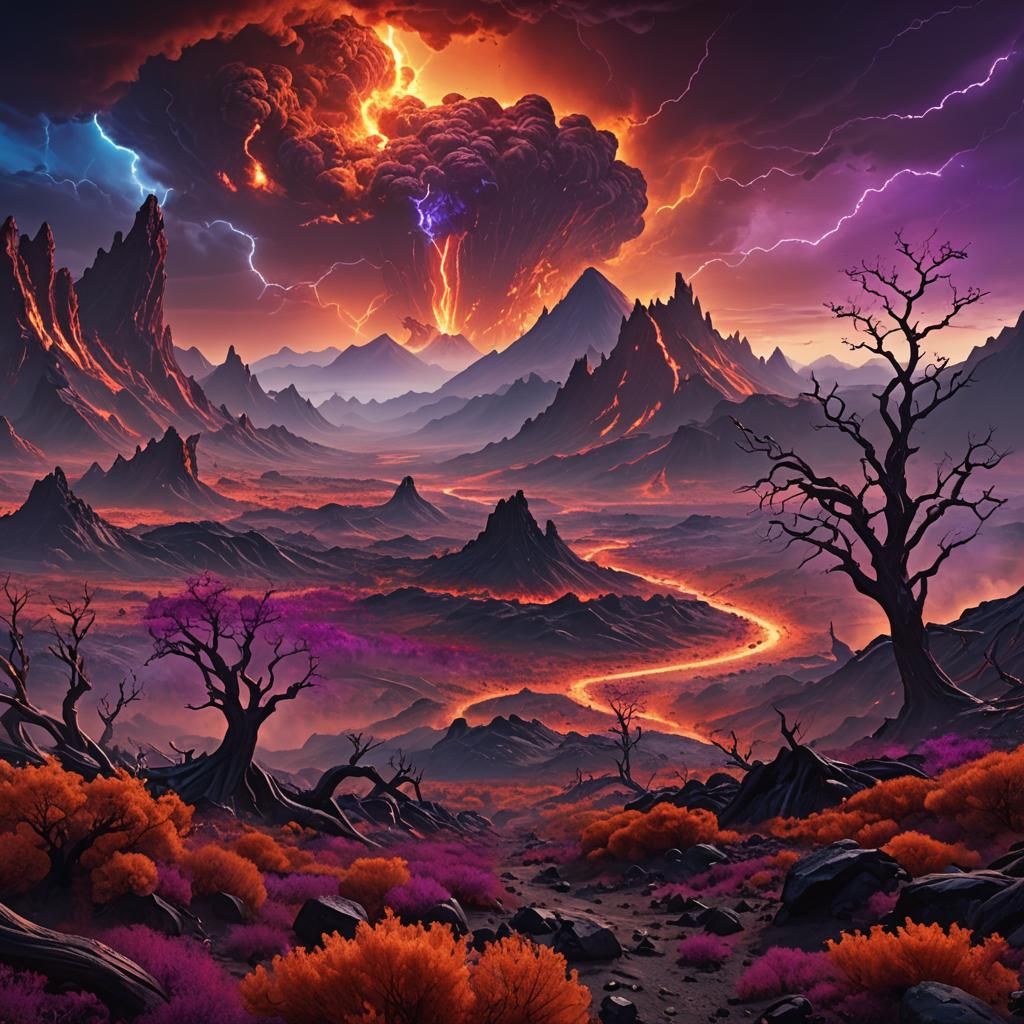Alien Planet Valley with Purple Trees