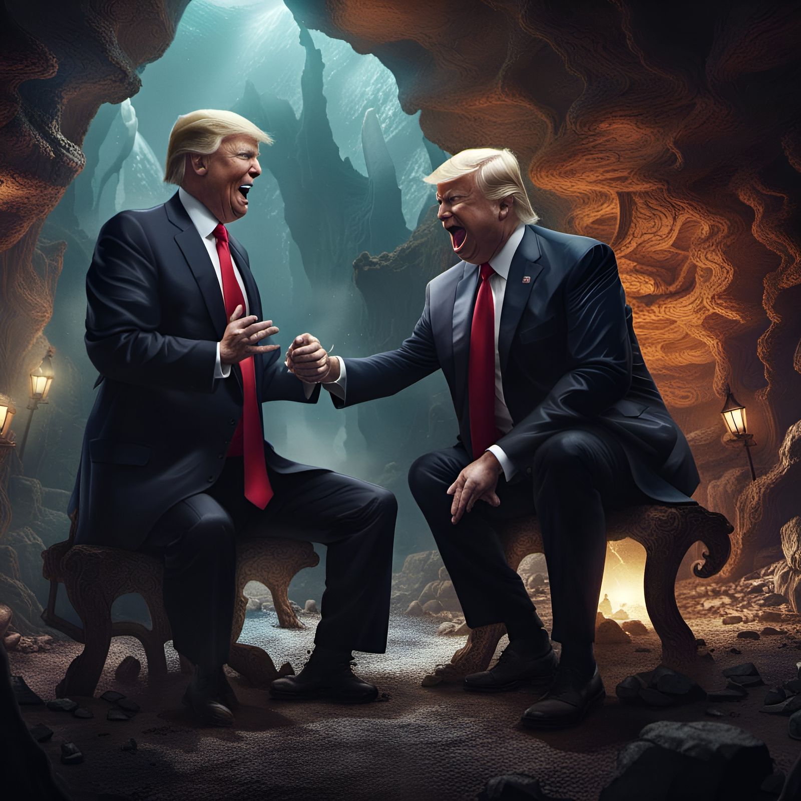 Trump and Obama Laughing in Underground Cave