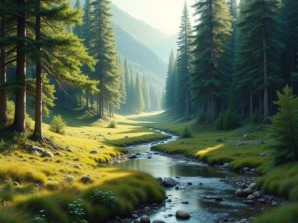 Hyperrealistic Mountain Valley in Vibrant Colors