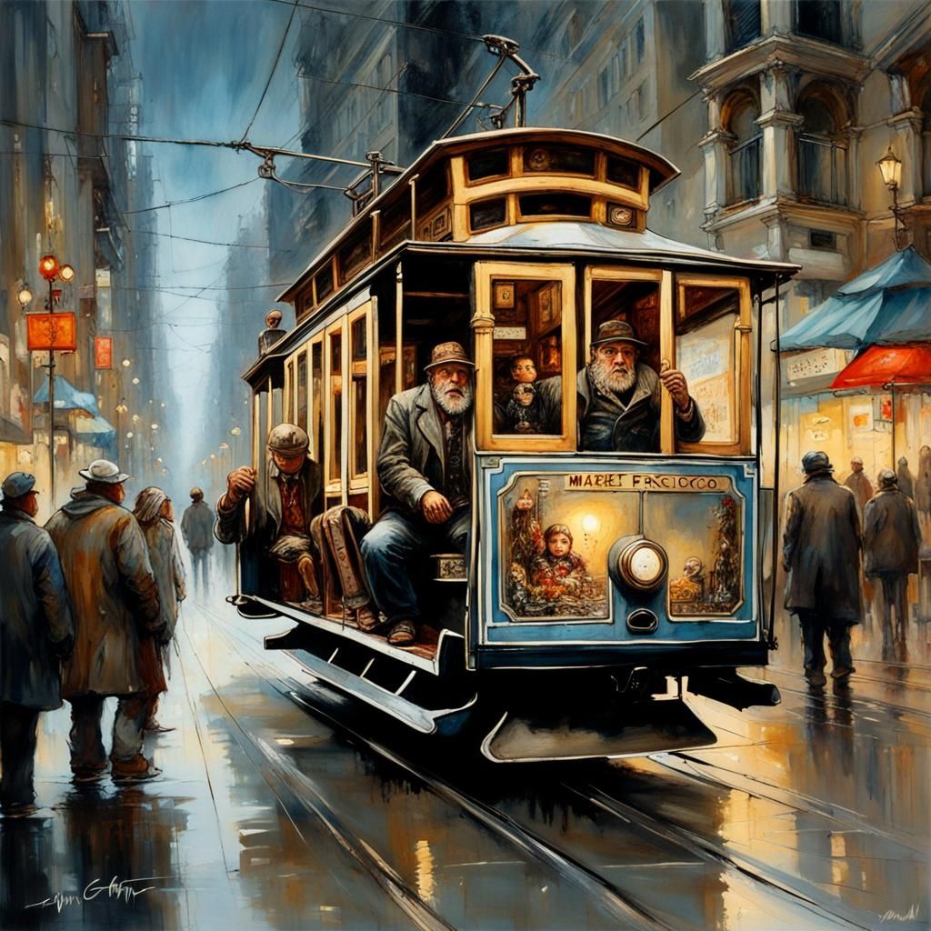 San Francisco Cable Car in Dark Fantasy Style