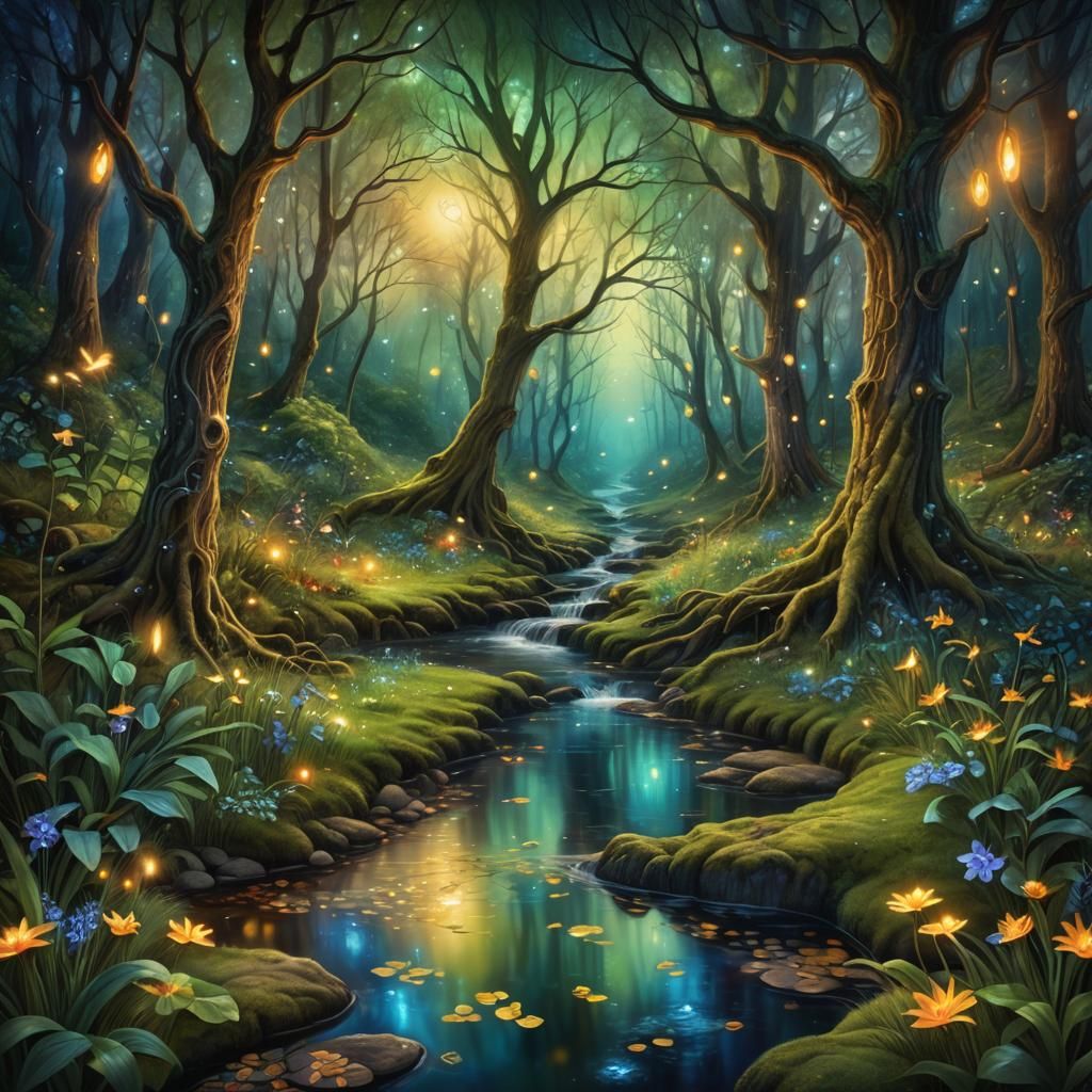 Mystical Forest Stream: A Renaissance Fantasy Landscape