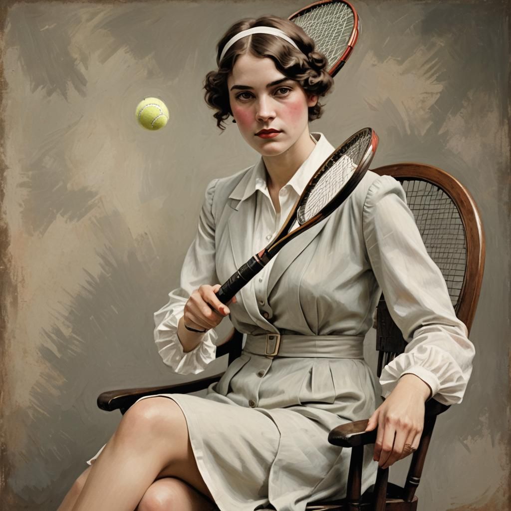 1920s Woman Pretends to Hit Tennis Ball
