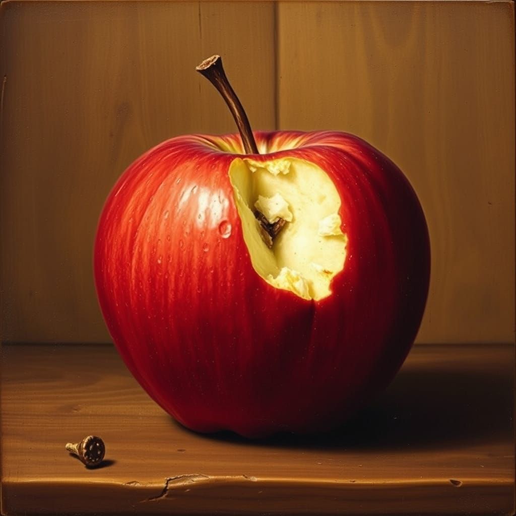 A Crisp Red Apple on a Wooden Table